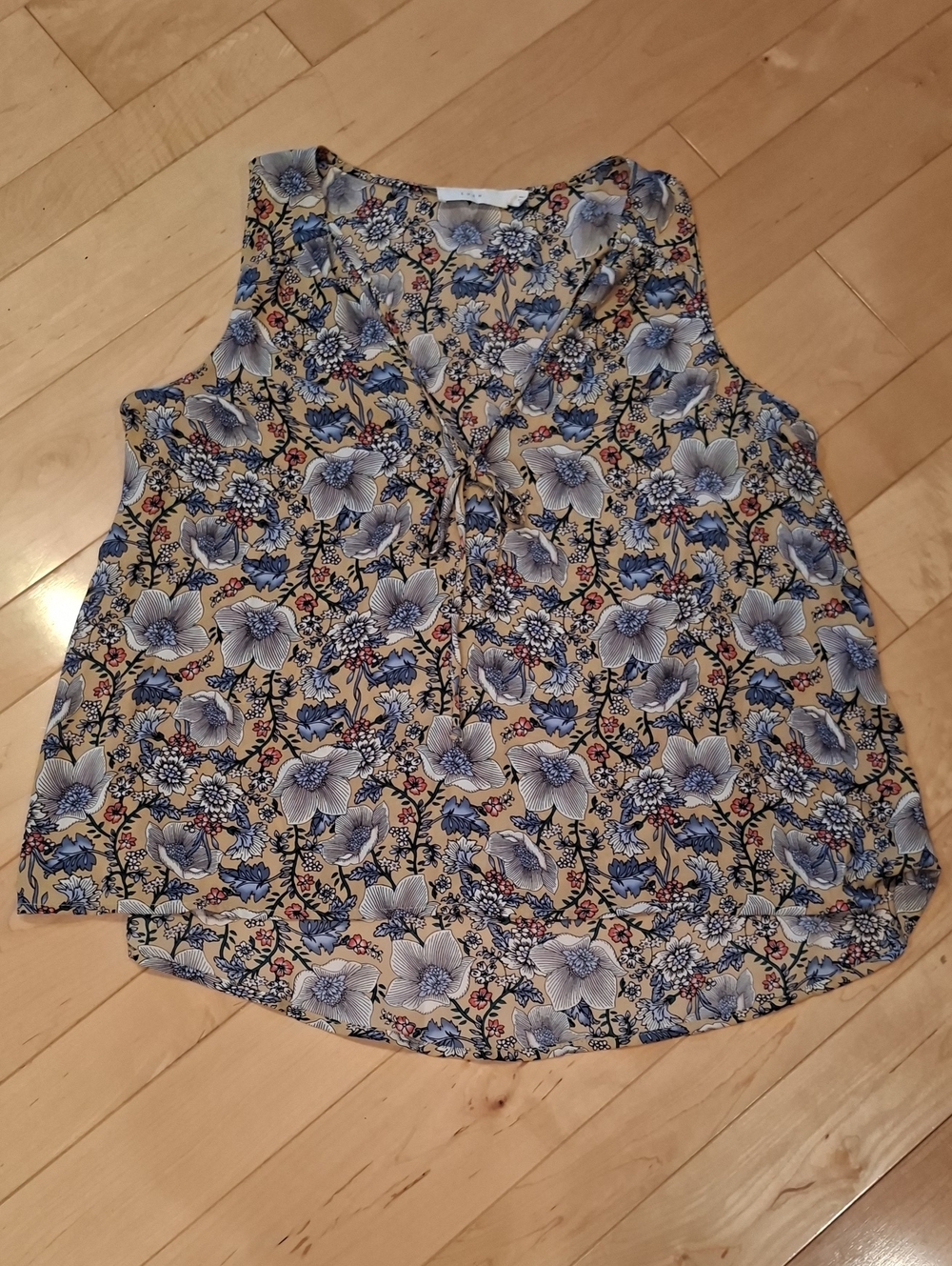 Lush Yellow Floral V-Neck Tie-Front Sleeveless Top